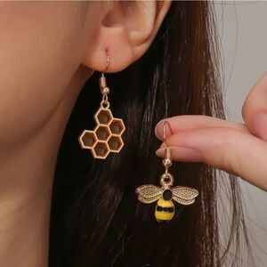 Bumblebee and Honeycomb Pendant Earrings